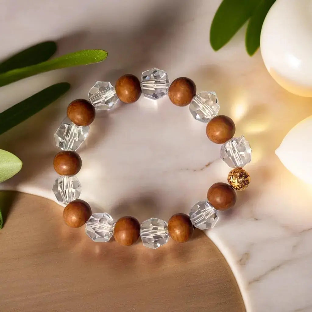 Wood Crystal Bracelet Diamond Cut 8mm