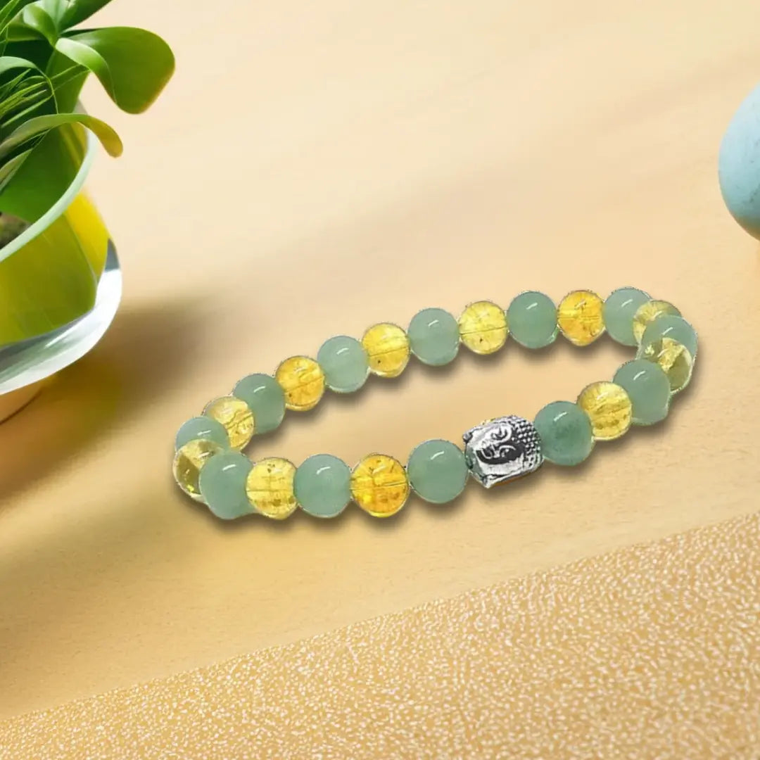 Citrine and Green Aventurine Buddha face Bracelet