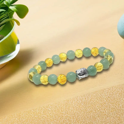 Citrine and Green Aventurine Buddha face Bracelet