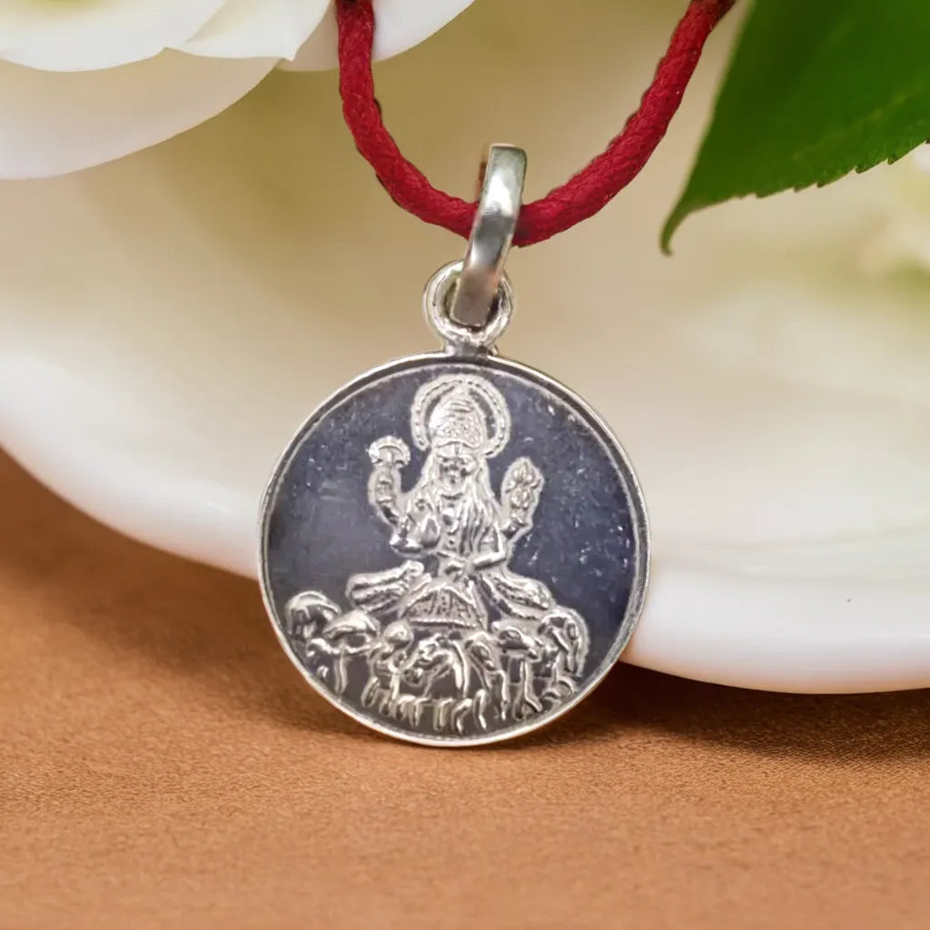 Surya Yantra Silver Locket (Round) (With Thread)