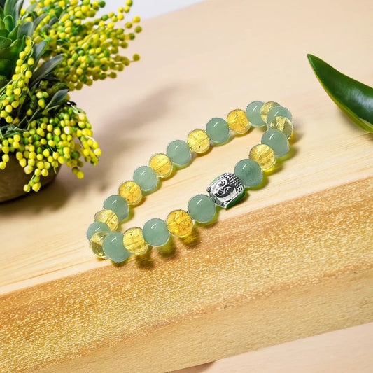 Citrine and Green Aventurine Buddha face Bracelet